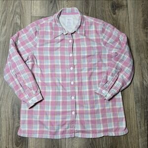 L L BEAN Pink Plaide‎ shearling Lined Shirt Women's Size Large